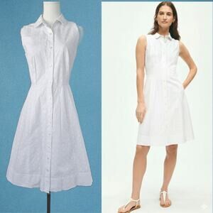 BROOKS BROTHERS White Sleeveless Cotton Eyelet A-line Shirt Dress Size 10